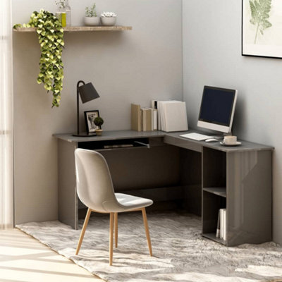 Vidaxl L-Shaped Corner Desk High Gloss Grey 120X140X75 Cm Engineered Wood Corner Desks - image 1