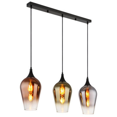 Luminosa Lighting Luminosa Lavus Bar Pendant Ceiling Light Matt Black Copper Glass Shade 3X E27 - image 1