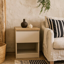 Wyld Haus Budapest Cashmere And Natural Oak Bedside Table 1 Drawer 1 Shelf - thumbnail 1