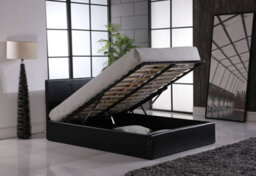 Modernique Black 4Ft6, Ottoman Double Storage Bed Faux Leather In Black - thumbnail 4