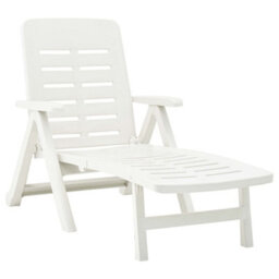 Berkfield Folding Sun Lounger Plastic White - thumbnail 1