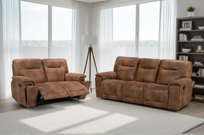 Suede Brown Faux Leather  3 + 2 Seater Manual Recliner Sofa Set For Living Room Murcia - image 1