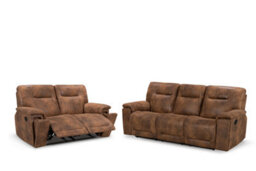 Suede Brown Faux Leather  3 + 2 Seater Manual Recliner Sofa Set For Living Room Murcia - thumbnail 2