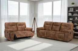 Suede Brown Faux Leather  3 + 2 Seater Manual Recliner Sofa Set For Living Room Murcia - thumbnail 1