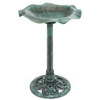 Garden Bird Bath Resin Leaf Birdbath With Rustic Metal Effect H60Cm Green Christow - image 1