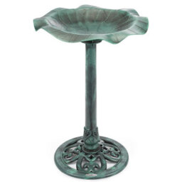 Garden Bird Bath Resin Leaf Birdbath With Rustic Metal Effect H60Cm Green Christow - thumbnail 1