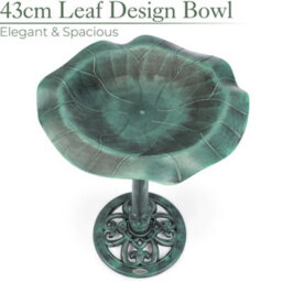 Garden Bird Bath Resin Leaf Birdbath With Rustic Metal Effect H60Cm Green Christow - thumbnail 3