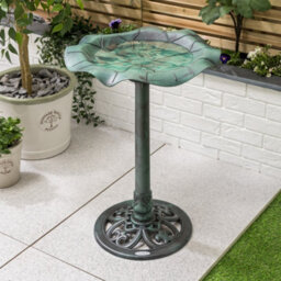 Garden Bird Bath Resin Leaf Birdbath With Rustic Metal Effect H60Cm Green Christow - thumbnail 2