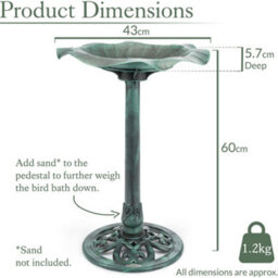 Garden Bird Bath Resin Leaf Birdbath With Rustic Metal Effect H60Cm Green Christow - thumbnail 6