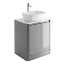 Plum&clay Mayfair Gloss Light Grey Freestanding Bathroom Vanity Unit With White Marble Countertop (W)650mm (H)745mm - thumbnail 3