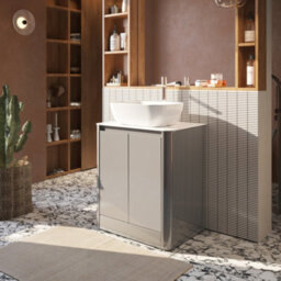Plum&clay Mayfair Gloss Light Grey Freestanding Bathroom Vanity Unit With White Marble Countertop (W)650mm (H)745mm - thumbnail 2