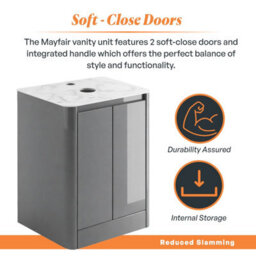 Plum&clay Mayfair Gloss Light Grey Freestanding Bathroom Vanity Unit With White Marble Countertop (W)650mm (H)745mm - thumbnail 4