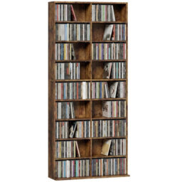 Rustic Brown Media Storage Tower, 18 Compartments For 640 Cds / 360 Dvds - thumbnail 1