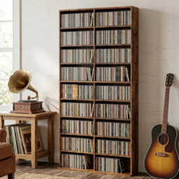 Rustic Brown Media Storage Tower, 18 Compartments For 640 Cds / 360 Dvds - thumbnail 3