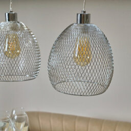 Valuelights Novo 3 Way Chrome Over Table Ceiling Light Fitting With Suspended Mesh Lightshades And 4W Led Filament Bulbs - thumbnail 3