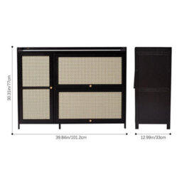 Large Shoe Cabinet Storage Cupboard Footwear Stand Rack Wooden 3 Rattan Doors - thumbnail 2