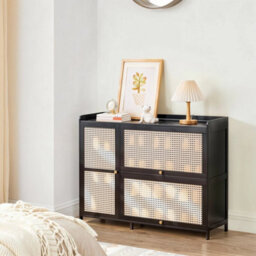 Large Shoe Cabinet Storage Cupboard Footwear Stand Rack Wooden 3 Rattan Doors - thumbnail 4