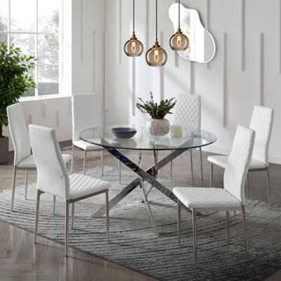 Home Detail Livorno Round Glass Dining Table With Silver Legs & White Sierra Chairs, 6 Seater - image 1