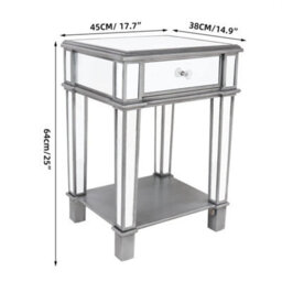 2 Tier Luxury Silver Mirrored Side Table Nightstand W/ Drawer Sofa Side Bedside - thumbnail 2