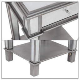 2 Tier Luxury Silver Mirrored Side Table Nightstand W/ Drawer Sofa Side Bedside - thumbnail 5