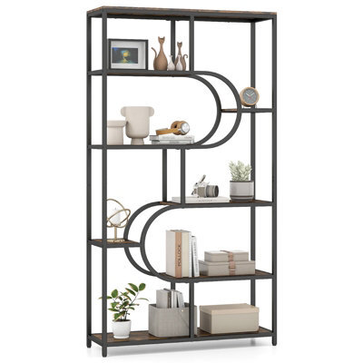 Gainoom 8-Tier Brown Bookshelf Industrial Etagere Bookcase W/ Storage Shelves - image 1