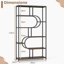 Gainoom 8-Tier Brown Bookshelf Industrial Etagere Bookcase W/ Storage Shelves - thumbnail 2