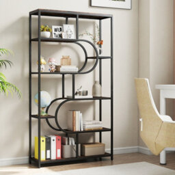 Gainoom 8-Tier Brown Bookshelf Industrial Etagere Bookcase W/ Storage Shelves - thumbnail 3