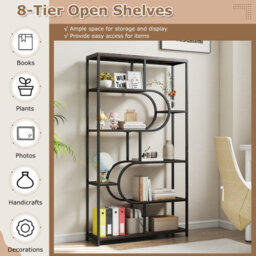 Gainoom 8-Tier Brown Bookshelf Industrial Etagere Bookcase W/ Storage Shelves - thumbnail 6