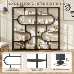 Gainoom 8-Tier Brown Bookshelf Industrial Etagere Bookcase W/ Storage Shelves - thumbnail 5
