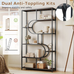 Gainoom 8-Tier Brown Bookshelf Industrial Etagere Bookcase W/ Storage Shelves - thumbnail 7
