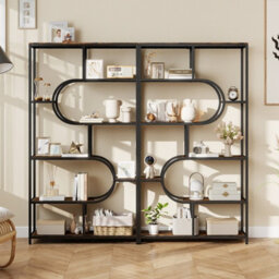 Gainoom 8-Tier Brown Bookshelf Industrial Etagere Bookcase W/ Storage Shelves - thumbnail 4