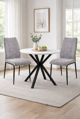 Aspect Furniture Set Of 2 Anna Upholstered Dining Chairs Black Legs,light Grey Fabric - image 1