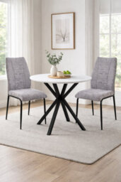 Aspect Furniture Set Of 2 Anna Upholstered Dining Chairs Black Legs,light Grey Fabric