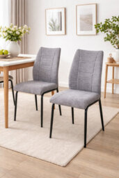 Aspect Furniture Set Of 2 Anna Upholstered Dining Chairs Black Legs,light Grey Fabric - thumbnail 2