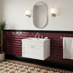 Balterley Swynnerton Traditional 1 Drawer Wall Hung Vanity Unit With Fireclay Basin, Satin White, 600mm - thumbnail 4