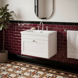 Balterley Swynnerton Traditional 1 Drawer Wall Hung Vanity Unit With Fireclay Basin, Satin White, 600mm - thumbnail 2