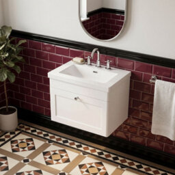 Balterley Swynnerton Traditional 1 Drawer Wall Hung Vanity Unit With Fireclay Basin, Satin White, 600mm - thumbnail 3