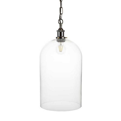 Lawrence Clear Elongated Dome Glass Pendant Light - Black Nickel - Se Home - image 1