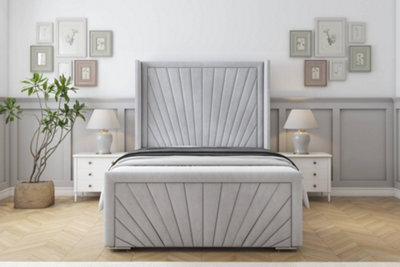 "Sloomy Rutherford Silver Naples Bed Frame With Mattress With 50"" Upholstered Wingback Headboard 2'6 Small Single" - image 1