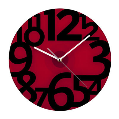 Orsina Red Glass And Black Numbers Wall Clock, Non-Digital Clock With Silver Hands, Glass Clock With Black Numerals