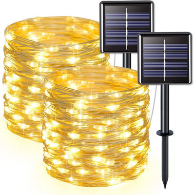 2 Pack 33Ft 100 Led Solar String Lights, Waterproof 8 Modes, Warm White For Outdoor Patio Garden Decor - image 1