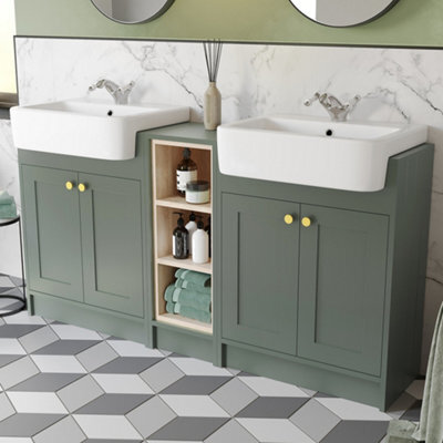 Affine Traditional Double Vanity Basin Unit With Shelving Unit Bathroom Furniture Green - image 1