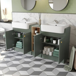 Affine Traditional Double Vanity Basin Unit With Shelving Unit Bathroom Furniture Green - thumbnail 3