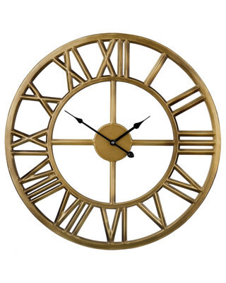 Beliani Timely Wall Clock Gold Iron Frame Classic Roman Numerals 61 Cm - Quartz, Wall-Mounted - image 1