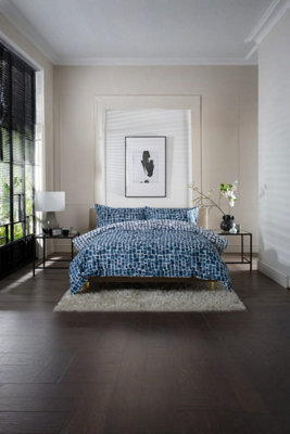 The Lyndon Company Tulle 100% Cotton Navy Duvet Cover Set Extra Soft Stone-Effect Bedding With Piped Edge - image 1