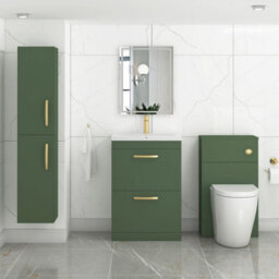 Royal Bathrooms Turin 600mm Floor Standing Vanity Unit Matt Green 2 Drawer Mid-Edge Basin With Brushed Brass Handles - thumbnail 4