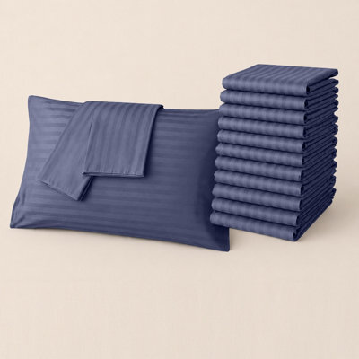 Moonlight Bedding Pillow Cover 6 Pair- Satin Stripe Pattern Microfiber Pillowcases Envelope Closure Bed Pillow Cover (Washed Blue) - image 1