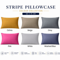 Moonlight Bedding Pillow Cover 6 Pair- Satin Stripe Pattern Microfiber Pillowcases Envelope Closure Bed Pillow Cover (Washed Blue) - thumbnail 9