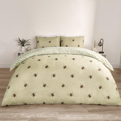 OHS Bee Striped Duvet Cover Reversible Bedding Set, Sage - King - image 1