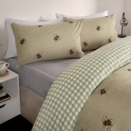OHS Bee Striped Duvet Cover Reversible Bedding Set, Sage - King - thumbnail 3